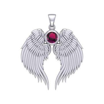 Guardian Angel Wings Silver Pendant with Birthstone TPD5866 - Jewelry